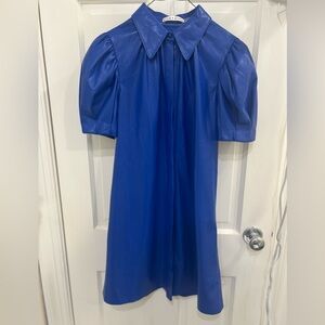 Alice + Olivia Jem Vegan Leather Dress in Blue. Size Small.